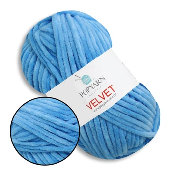 Пряжа плюшевая Popyarn Velvet (Попярн Вельвет) №019 Яркая бирюза - 100% полиэстер, 100 г / 120 м, для пледов, игрушек, вязания спицами и крючком
