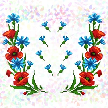 Водорастворимый флизелин с рисунком 20*30 см для вышивки "Маки и васильки", Confetti