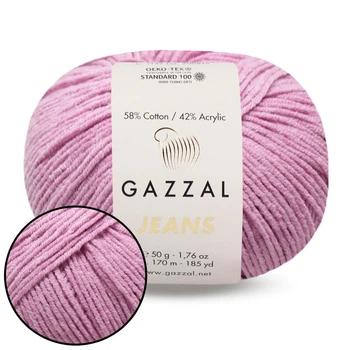 Gazzal Jeans, Розовый №1104, полухлопковая пряжа 50г/170м - для вязания одежды, аксессуаров, детских изделий и игрушек амигуруми