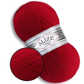Alize Tig Super Lana, Красный №56 - тонкая пряжа 100 г / 570 м, 25% шерсть, 75% акрил, для свитеров, шарфов, шапок, Супер Лана Тиг