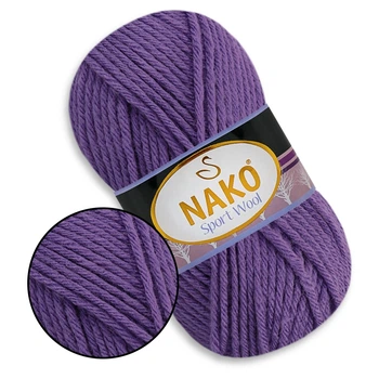 Nako Sport Wool, Фиолет №10287, полушерстяная пряжа, 100 г / 120 м, 25% шерсть / 75% акрил, для снудов, шапок, кардиганов