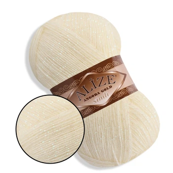 Alize Simli Angora Gold, Молочный №62 - ангоровая пряжа с люрексом 100 г / 500 м, для ажурных шалей, свитеров, Симли Ангора Голд