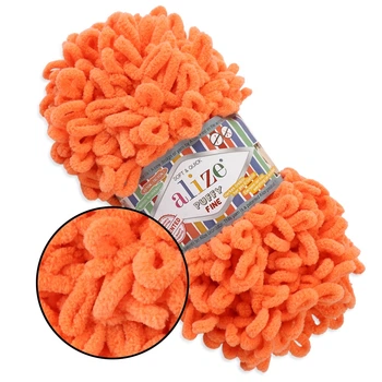 Alize Puffy Fine NEW, Сицилійський апельсин №134 плюшева нитка з готовими петлями для в'язання руками пледа іграшок і балаклави, Алізе Пуффі Файн