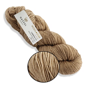 Gazzal Wool Star, Бежевий №3807 - 100% мериносова вовна, 100 г / 350 м, пасма ручного фарбування для в'язання светрів, шапок, шарфів, Вул Стар
