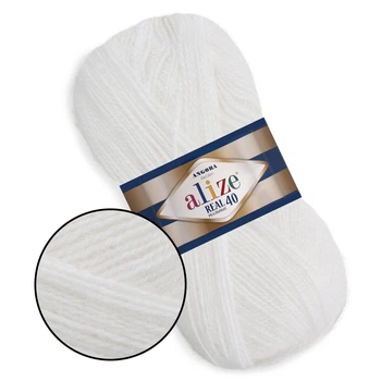 Alize Angora Real 40, Белый №55- тонкая полушерстяная пряжа 100 г / 430 м, 40% шерсть / 60% акрил, для шапок, снудов, кардиганов