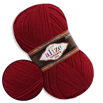 Alize Fine LanaGold, Красный №56 - полушерстяная пряжа Ализе ЛанаГолд Файн 100 г / 390 м, 49% шерсть / 51% акрил, для тёплых изделий