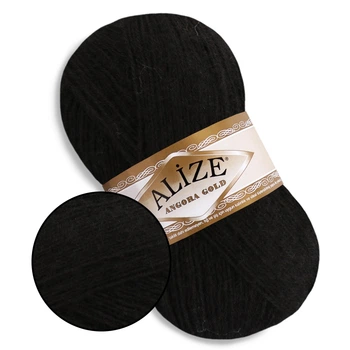 Alize Angora Gold, Черный №60 – тонкая пряжа с ангорой, 100 г/550 м, акрил 80% / шерсть 20% - для вязания свитеров, шарфов, шалей