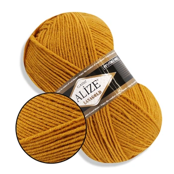 Alize Lana Gold, Гірчичний №645 - напіввовняна пряжа середньої товщини, 100 г/240 м, 49% вовна/51% акрил, для теплих виробів (Алізе Лана Голд)