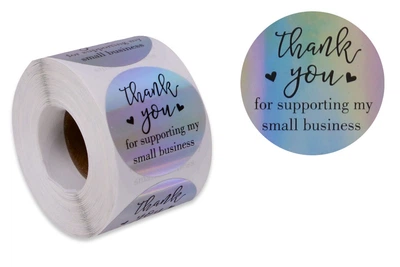 Наклейки стикеры "Thank you" К112, голограмма, круглые 3.8 см, 500 шт./рулон, самоклеящиеся этикетки для упаковки товаров ручной работы