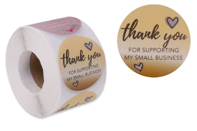 Наклейки стикеры "Thank you", разноцветные, круглые 3.8 см, 500 шт./рулон, самоклеящиеся этикетки для упаковки подарков, товаров ручной работы