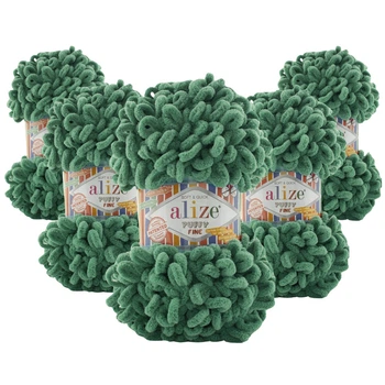 Упаковка Alize Puffy Fine, Соковита зелень №532, 5шт - плюшева пряжа з петлями для в'язання руками, 100 г/14 м, для пледів, іграшок, одягу