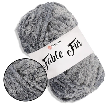 YarnArt Fable Fur, Стальной №972 - мягкая пушистая пряжа с имитацией меха, 100 г / 100 м, 100% микрополиэстер для вязания и игрушек (Фейбл Фур)