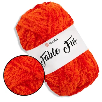 YarnArt Fable Fur, Сицилийский апельсин №980 - мягкая пушистая пряжа с имитацией меха, 100 г / 100 м, 100% микрополиэстер для вязания и игрушек