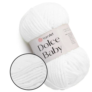 YarnArt Dolce Baby, Білий №741 - плюшева пряжа ЯрнАрт Дольче Бебі, 50 г / 85 м, для в'язання іграшок, пледів, пінеток і дитячого одягу