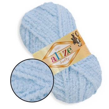 Пряжа для вязания Alize Softy, Светло-голубой №183, 100% микрополиэстер, 50 г, 115 м - плюшевая нить для спиц и крючка (игрушки, одежда,пледы)