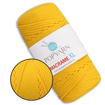 Шнур для макраме Popyarn Macrame XL, Жовтий №418, 250 г / 125 м, 100% поліпропілен - для в'язання сумок, килимків, кошиків, панно, декору