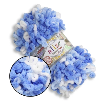Alize Puffy Fine Color, №6371 (100г/14м) плюшевая фантазийная пряжа с готовыми петлями для вязания руками пледа игрушек и балаклавы, Ализе Пуффи Файн