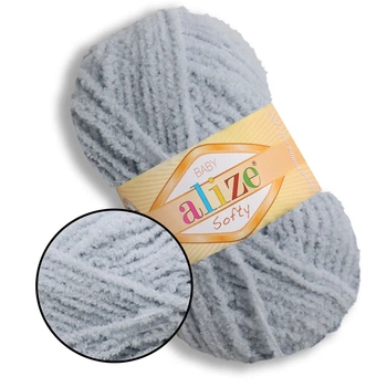 Пряжа для вязания Alize Softy, Серо-голубой №416, 100% микрополиэстер, 50 г, 115 м - плюшевая нить для спиц и крючка (игрушки, одежда,пледы)