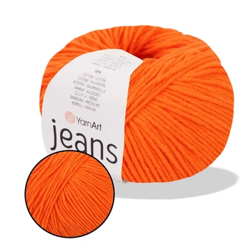 YarnArt Jeans, Помаранчевий неон №77 - пряжа нитки для в'язання спицями та гачком (іграшки, одяг), 55% бавовна, 45% акрил, 50 г/160 м, напівбавовна Яр