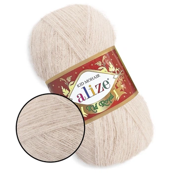 Alize Kid Mohair50, Молочно-бежевий №67, Кід Мохер, 62% кід мохер, 38% поліамід, 50 г / 500 м, легка пухнаста пряжа з мохером, для шалей, павутинок