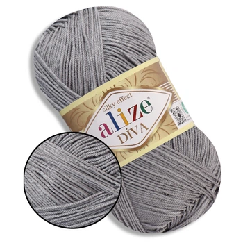 Пряжа Alize Diva (Алізе Діва) Вугільно-сірий №87, літня нитка 100г/350м, мікрофібра для в'язання гачком та спицями