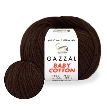 Пряжа Gazzal Cotton Baby, Шоколад №3436, 50 г/165 м, Газзал Беби Коттон хлопок с акрилом, демисезон, нить для вязания