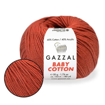 Пряжа Gazzal Cotton Baby, Теракот №3453, 50 г/165 м, Газзал Бебі Коттон бавовна з акрилом, демісезон, нитка для в'язання