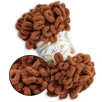 Alize Puffy № 321 Мокко, 100г/9м - Алізе Пуффі, плюшева пряжа з готовими петлями для в'язання руками пледів, іграшок, балаклав, великі петельки