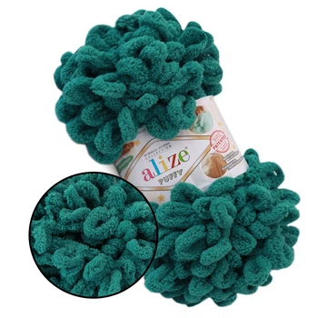 Alize Puffy № 847 Синьо-зелений, 100г/9м - Алізе Пуффі, плюшева пряжа з готовими петлями для в'язання руками пледів, іграшок та аксесуарів