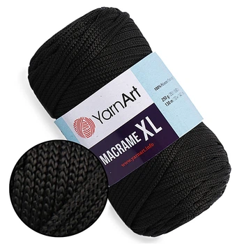 Пряжа YarnArt Macrame XL, Черный №148, полиэстеровый шнур 4 мм, ЯрнАрт Макраме ХЛ нитка для вязания крючком и спицами, полиэстер 100%