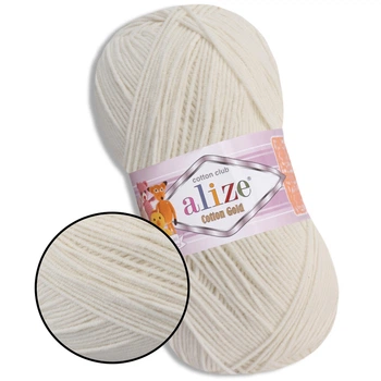 Пряжа Alize Cotton Gold, Молочный №62- хлопок с акрилом, нитка для вязания спицами и крючком, Ализе Коттон Голд