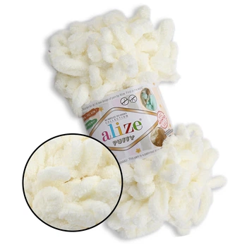 Alize Puffy, Молочний №62, 100г/9м - Алізе Пуффі, плюшева пряжа з готовими петлями для в'язання руками пледів, іграшок, балаклав, аксесуарів