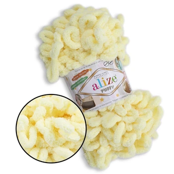 Alize Puffy, Світлий лимон №13, 100г/9м - Алізе Пуффі, плюшева пряжа з готовими петлями для в'язання руками пледів, іграшок, балаклав, аксесуарів