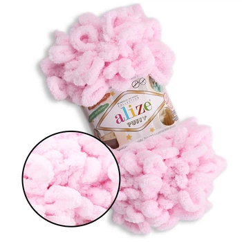 Alize Puffy, Дитячий рожевий №31, 100г/9м – Алізе Пуффі, плюшева пряжа з готовими петлями для в’язання руками пледів, іграшок та аксесуарів