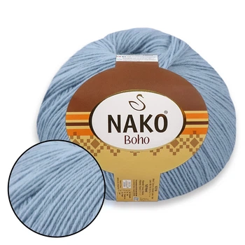 Пряжа Nako Boho, Голубой №12408 полушерстяная нить для вязания джемперов, кофт, перчаток, носков, шапок, шарфов и других зимних изделий спицами и крюч