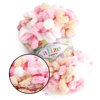 Alize Puffy Color, №6046 (100г/ 9м) плюшевая фантазийная пряжа с готовыми петлями для вязания руками пледа игрушек и балаклавы, Ализе Пуффи,Ализе Пуфи