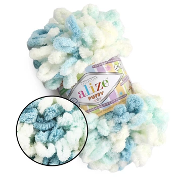 Alize Puffy Color, №6461 (100г/ 9м) плюшевая фантазийная пряжа с готовыми петлями для вязания руками пледа игрушек и балаклавы, Ализе Пуффи,Ализе Пуфи