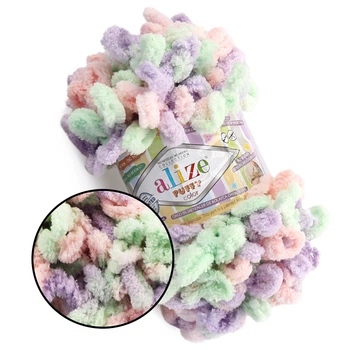 Alize Puffy Color, №5938 (100г/ 9м) плюшевая фантазийная пряжа с готовыми петлями для вязания руками пледа игрушек и балаклавы, Ализе Пуффи,Ализе Пуфи