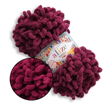 Alize Puffy Fine NEW, Вишневый №107 плюшевая нитка с готовыми петлями для вязания руками пледа игрушек и балаклавы, Ализе Пуффи Файн, Пуфи Алізе Пуфі