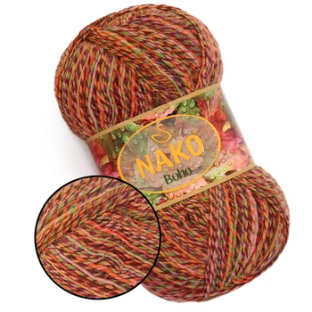 Пряжа Nako Boho, №87721 полушерстяная нить для вязания джемперов, кофт, перчаток, носков, шапок, шарфов и других зимних изделий спицами и крючком, мер
