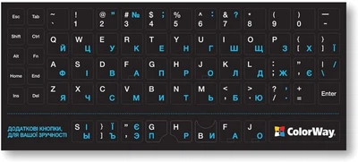 Наклейка на клавіатуру ColorWay непрозора чорна, біло-синя (CW-BWBL)