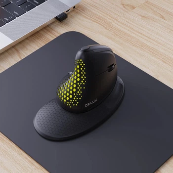 Вертикальная бесшумная эргономичная мышь Delux M618XSD Seeker, Bluetooth / 2.4G, OLED-дисплей, RGB, 4000 DPI