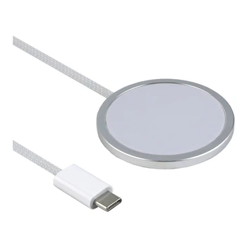 Беспроводное зарядное устройство MagSafe Type-C Nylon QI2 25W поддержка беспроводной зарядки с мощностью 15W для iPhone 12–15 и 7.5W для iPhone 8–11 (в сочетании с 20–ваттным адаптером) White