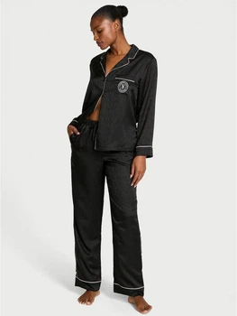 Піжама Сатинова (сорочка + штани) Victoria's Secret Glazed Satin Shine Long Pajama Set S Regular Чорний (27095135)