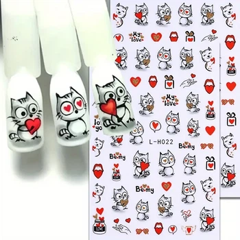 Наклейки для ногтей Котики и Сердца (2 шт.)