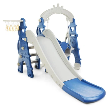Детская горка-качели BAMBI CASTLE-4 с баскетбольным кольцом, ш146-г180-в122см, синяя
