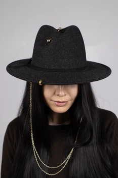 Шляпа федора шерстяная с золотистыми аксессуарами D.Hats цвет черный