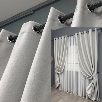 Комплект штор на люверсах VR-Textil Блэкаут двусторонний Scandi № 1898ш Пепельный 150х250 см 2 шт (37-0298)