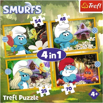 Набір пазлів Trefl 4 in 1 The Smurfs Життя в селі смурфів 35 + 48 + 54 + 70 елементів (43960) (5900511346640)