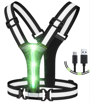 LED світловідбиваючий жилет з підсвіткою USB (для бігу, спорту, велосипеда, роботи), Black